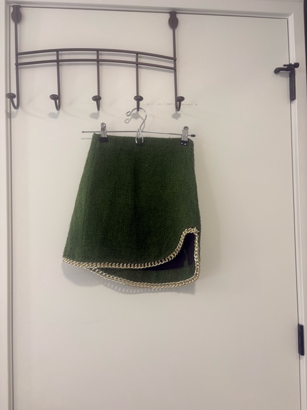 Zara Dark Olive Mini Skirt with Gold Chain Trim